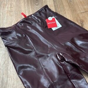SPANXshape™ Faux Leather Patent Leggings in Ruby Wine (Size Medium)